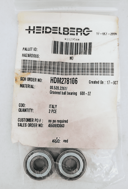 00.520.2261 grooved ball bearing 608-2Z HEIDELBERG