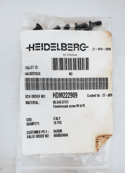00.540.0747/ countersunk screw m4x10 heidelberg
