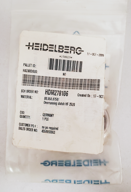 00.550.0758 heidelberg overrunning clutch hf 2520